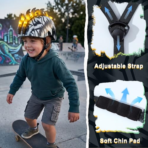 Image of Toddler Bike Helmet with LED Lights, Kids Helmet for Boys 2-6 Years, Adjustable Kids Bike Helmets Toddler Helmets for Bicycle Skateboard Scooter