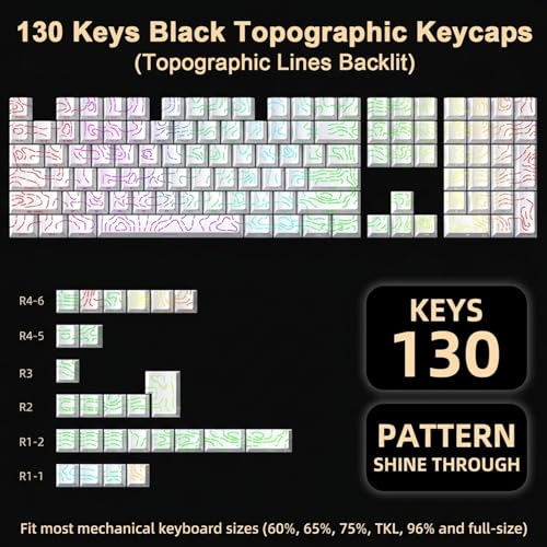 Image of ZORBES130-Key Custom Topographic Keycaps, Fashion Contour Line Design, Minimalist Line Backlit Mechanical Keyboard Gaming Keboard Keycap Set, White