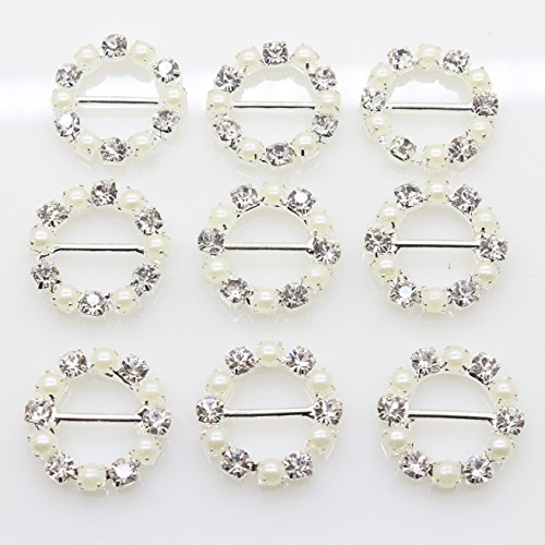 Xinxi 30Pcs/Lot 20Mm Round Crystal Lvory Faux Pearl Rhinestone Buttons Wedding Ribbon Slider For Ribbons Wedding Supply Gift Wrap Hairbow Center (30Pcs/Lot) #TOP1
