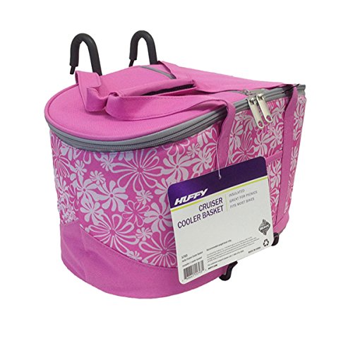 Huffy Quick Release Front Handlebar Bicycle Bike Cycling Portable Lift Off Basket with Canvas Insulated Bag Cooler (Pink)