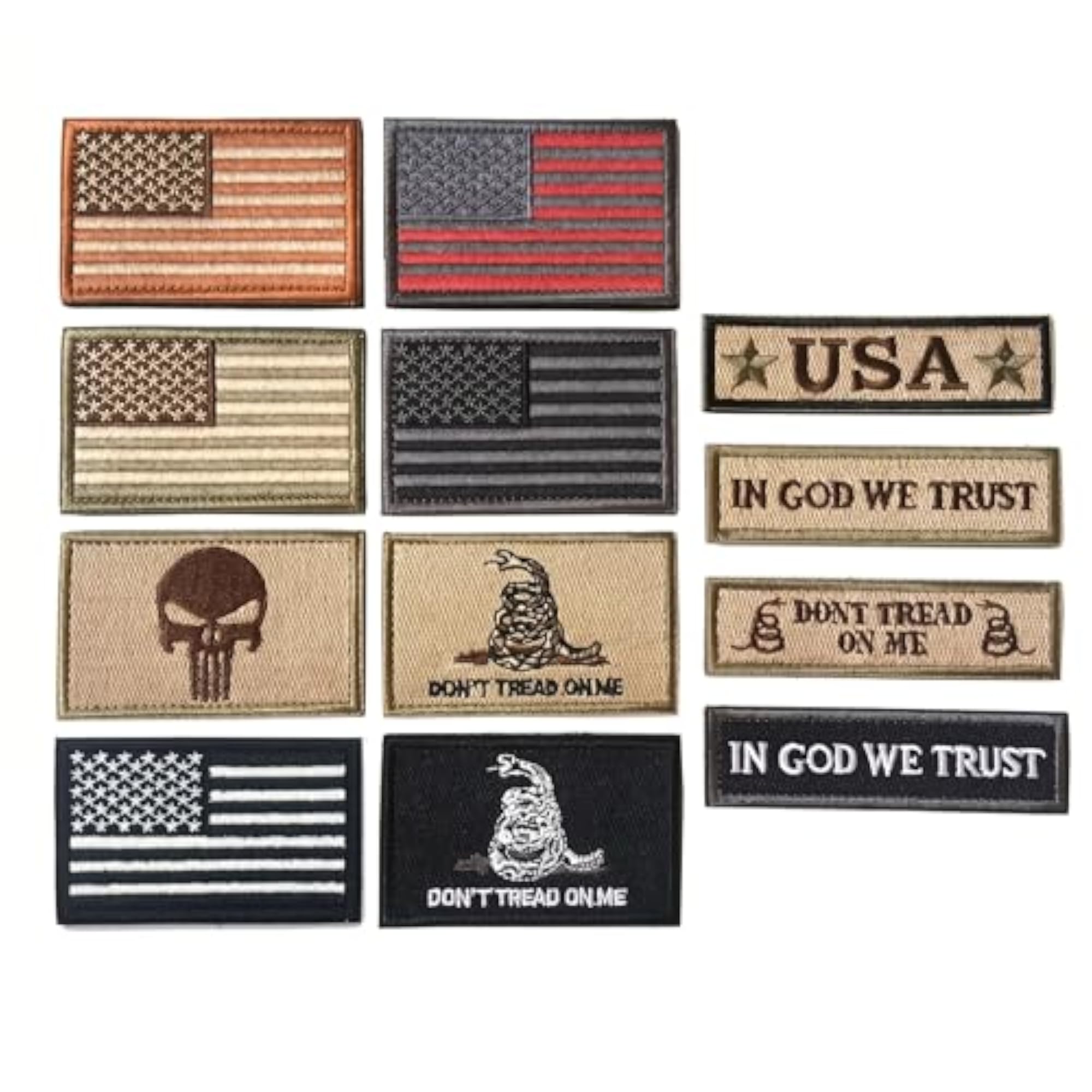 Bundle 12 Pieces USA Flag Hook and Loop Patch Set