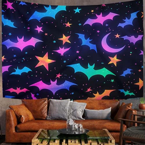 Tapisserie Murale Étoiles Chauves-Souris Violet Halloween 3D