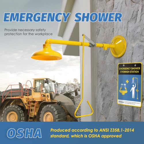 Image of Emergency Shower Station Safety Shower Outdoor Horizontal /Wall Mounted Drench Shower for Emergency Shower, Highly Visible Color