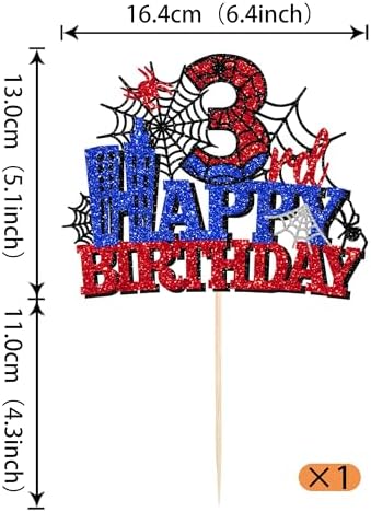 YCTHUNFISH 1 PCS Happy 3th Birthday Cake Topper Spider Web Cheers to 3 Years Third Birthday Cake Pick Superhero Spider Party Decorations for kids Happy 3th Birthday Party Cake Decorations Supplies - 1