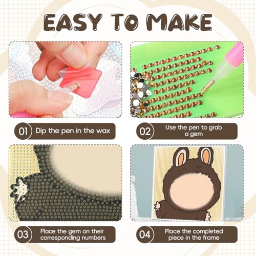 Image of PATPAT 20x20CM DIY Cartoon Diamond Painting Kit for Kids & Adults, Wooden Framed DIY Colorful Diamond Paint Cute Monster Desk Decoration, All Tools and Accessories Included