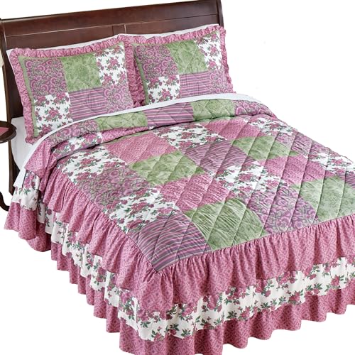 Collections Etc Spring Patchwork-Style Tiered Ruffled Quilted Bedspread
