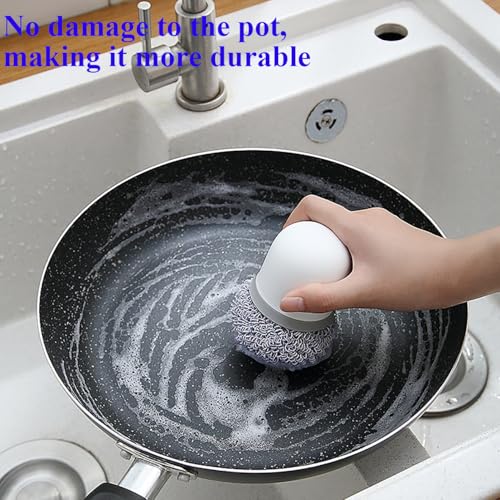 Image of Stainless Steel Wire Sponge Substitutes with Handle Non-Scratch Pot Scrubber Household Kitchen Cleaning Sponge for Non-Stick Pans, Dish, Metal Pot, Sink (Nordic Pink)
