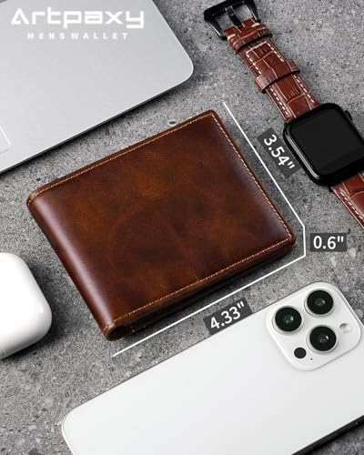Image of Artpaxy Mens Wallet Bifold Genuine Leather RFID Blocking Wallet for Men with 1 ID Windows 13 Card Holders 2 cash pockets 1 Gift Box