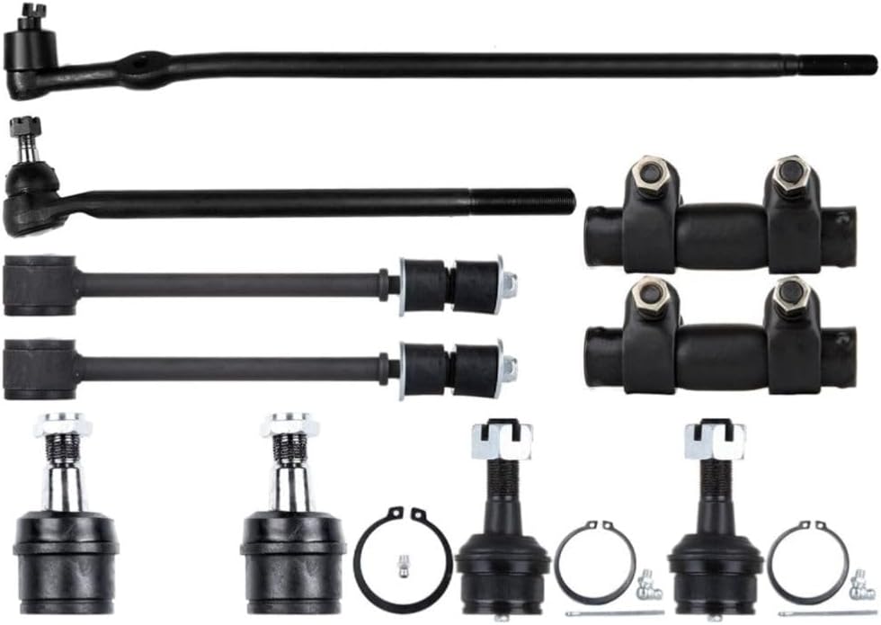 2pcs Front Upper Ball Joint 1pc Inner Tie End Rod Adjusting Sleeve Stabilizer Sway Bar Linkage Suspension Kit Alloy Steel Coated for F250 85-94