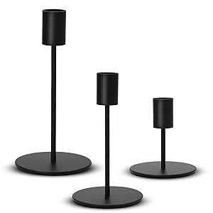 Juego de 3 Candelabros Negros Minimalistas de Metal – Portavelas Modernos Estables para Velas Largas – Decoración de Mesa para Hogar Bodas y Navidad