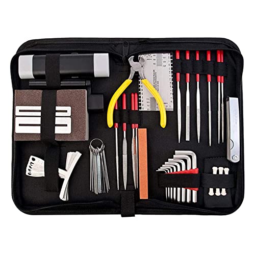 Galori 57 PCS kit de ferramentas de guitarra com bolsa de transporte, ferramentas de manutenção de reparos régua de ação de cordas arquivo luthier pinos de ponte de guitarra para guitarra ukulele baixo