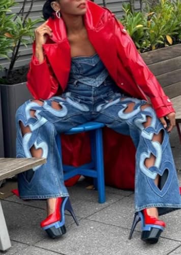 Famnbro Womens Ripped Jeans Heart Cutout Baggy Y2k High Waisted Straight Wide Leg Sexy Denim Pants2