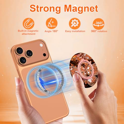 Image of Magnetic Phone Ring Holder for MagSafe Grip,[Super Magnet],Stylish 360 Rotation Cell Phone Grip Stand Finger Ring Kickstand for iPhone 17 16 15 14 Pro Max,iPad and Smartphones,Orange