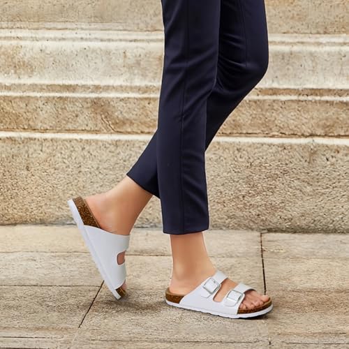 Image of ODOLY Unisex Comfortable Cork Footbed Slide Sandals with Arch Support | Adjustable Buckle, Lightweight Summer Sandals for Travel and Everyday Wear