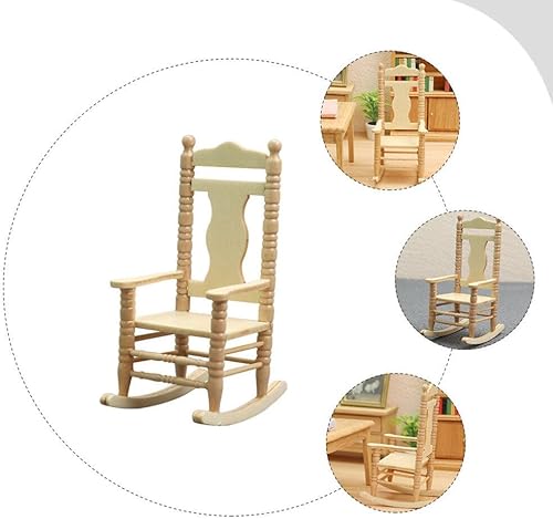 Miniatura 5 de Alasum Mecedora de casa de muñecas, mini juguete, decoración del hogar, juguetes de madera, sillas de comedor, sillón, taburete en miniatura, silla