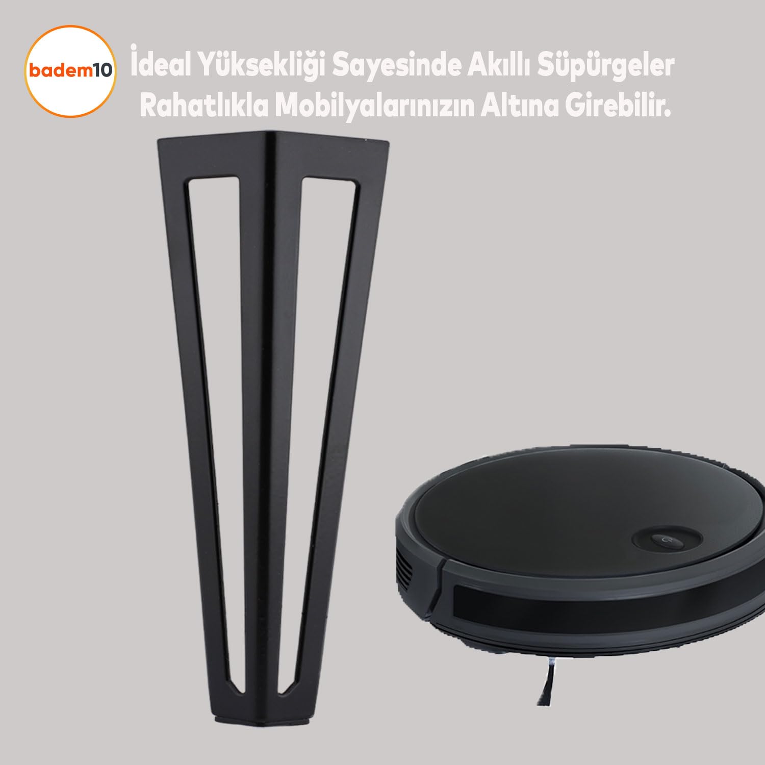 Badem10 Ovit Koltuk Baza Sehpa Masa Ayağı Metal Ayak 20 Cm Siyah
