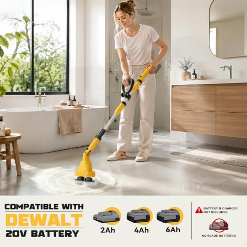 Image of NATBEESY 2 in 1 Electric Spin Scrubber Compatible with DeWalt 20V Battery(Tool Only), Dual-Head Power Scrubber, 680 /1200 RPM, 45 Adjustable Head, Extendable Handle for Tile, Tub, Floor & Bathroom