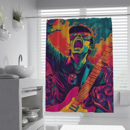 UIRINGART Rideau de Douche Guitare Musique psychédélique colorée 120x180cm