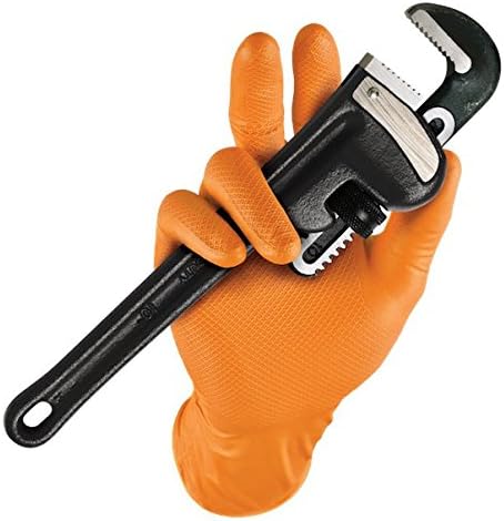 Gripster Skins Heavy Duty Nitrile Disposable Gloves - 50 Pack/25 Pairs  Orange  Extra Large (Size 10)