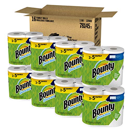 Bounty Quick-Size Paper Towels, White, 16 Family Rolls = 40 Regular Rolls