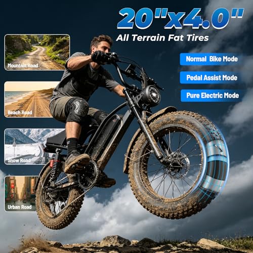 Image of Jasion Electric Bike for Adults & Teens, 2000W /3000W Peak E Bike, Up to 55-90 Miles Range Electric Bicycle, 48V /52V Battery, 16 inch /20 inchx4.0 inch Fat Tire E-Bike, Full Suspension Ebike for Beach,Mountain,Road
