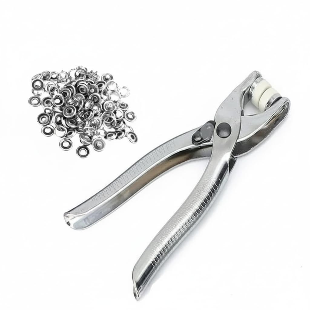 Lecraft Grommet Setting Tool Kit with 100 Grommets – Heavy Duty Eyelet Pliers for Fabric, Leather, Belts, Shoes, Bags, Canvas & DIY Crafts (DK-008, Silver)