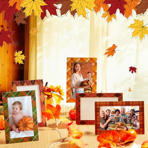 Image of 50 Pack Paper Photo Frame Cards, Fall Plaid Western Frames | Patriotic Plaid Designs for Camping Classroom, Beach Party, Fits 4x6 Pictures, Includes Envelopes and Foldable Stands