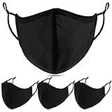 Extra Large Cloth Face Mask, 3 Ply XL BB-9201 Reusable Fabric Washable for Men Women Adult Beards Travel Black (Pack 4 Black)