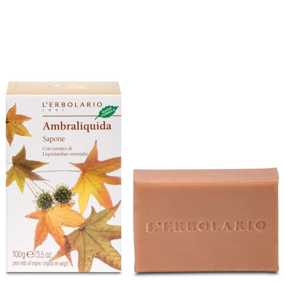 L'Erbolario – Ambraliquida – Geschenkbox in Originalverpackung (Duschgel 250 ml, Körpercreme 250 ml, Duft 50 ml, Seife 100 g)