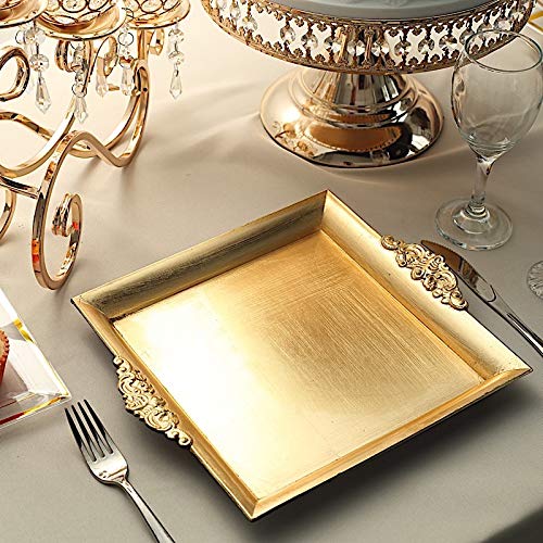 Balsa Circle 2 pcs 10x10-Inch Gold Square Charger Plates with Embossed Rim Dinner Wedding Party Event Reception Decorations Supplies