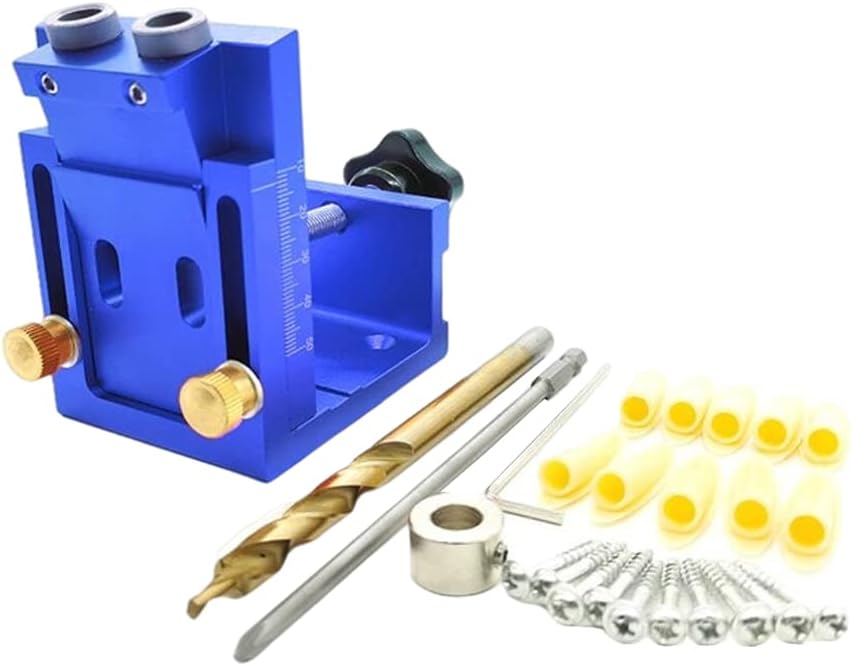 Adjustable Woodworking Locator Oblique Hole Pocket Hole Jig Kit Carpenter Saw Step Inclined Drill Joinery Screw Set Tool for Bed Desk Sofa - DIY Home - Blue 1 drill bit