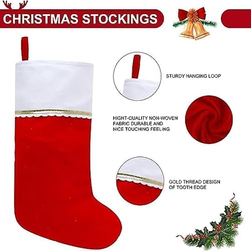 Thsinde Christmas Stockings Mini Set of 6, 8.3’’ Red Christmas Stocking Luxury Classic Hanging Ornament Decorations for Xmas Decoration, Fireplace Hanging Christmas Decorations