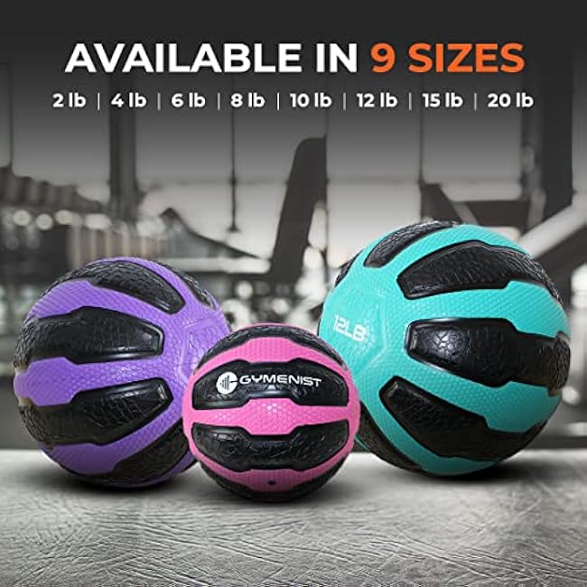 GYMENIST Rubber Medicine Ball with Textured Grip, Available in 9 Sizes, 2-20 LB, Weighted Fitness Balls,Improves Balance and Flexibility - Great for Gym, Exercise, Workouts
