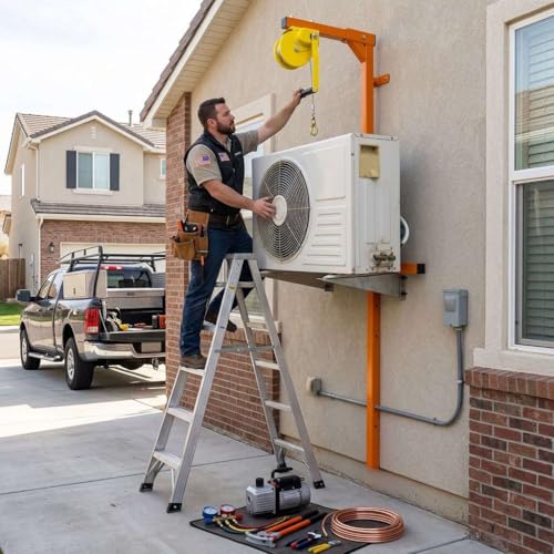 Air Conditioner Lifting Crane, Outdoor AC Condenser Professional Installation, 60 FT Length Hand Winch AC Hoist 1200LBS Loading Capacity, Crane Bracket for Commercial, Industrial, Home Installation