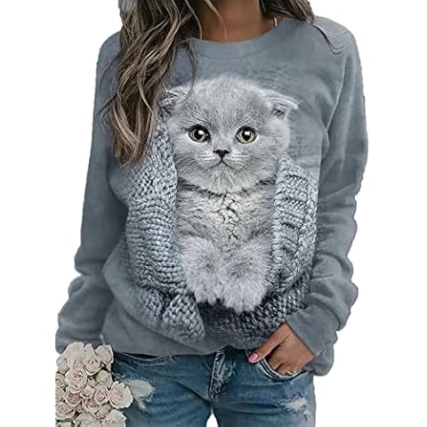 MAIISO 3D Cat Print Sweatshirt for Women Cover
