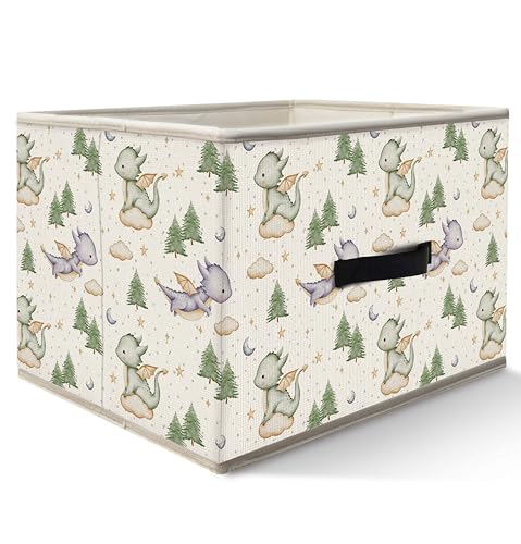 Nogrit Dinosaur Nursery Storage Bins Box, Toybox for Boys, Green and Purple Woods Dinosaur Foldable Baskets Organizer Container with Handles for Kids...