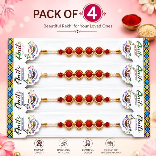 Image of Rakhi Set for Brother Pack of 4 with Roli Chawal | Premium Designer Traditional Rakhi Combo | Handmade Raksha Bandhan Thread | Festive Rakhi Gift for Bhai sk5