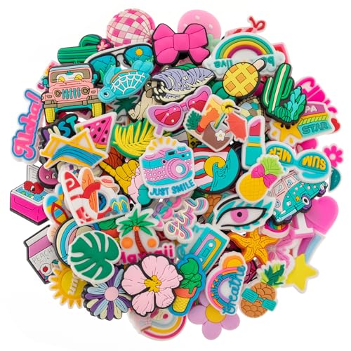 Sylvansong 30 60pcs Summer Random Shoe Charms for Girls Pink Cute Shoes Charm Decoration with Different Summer Beach Designs for Teens and Women Party Gifts