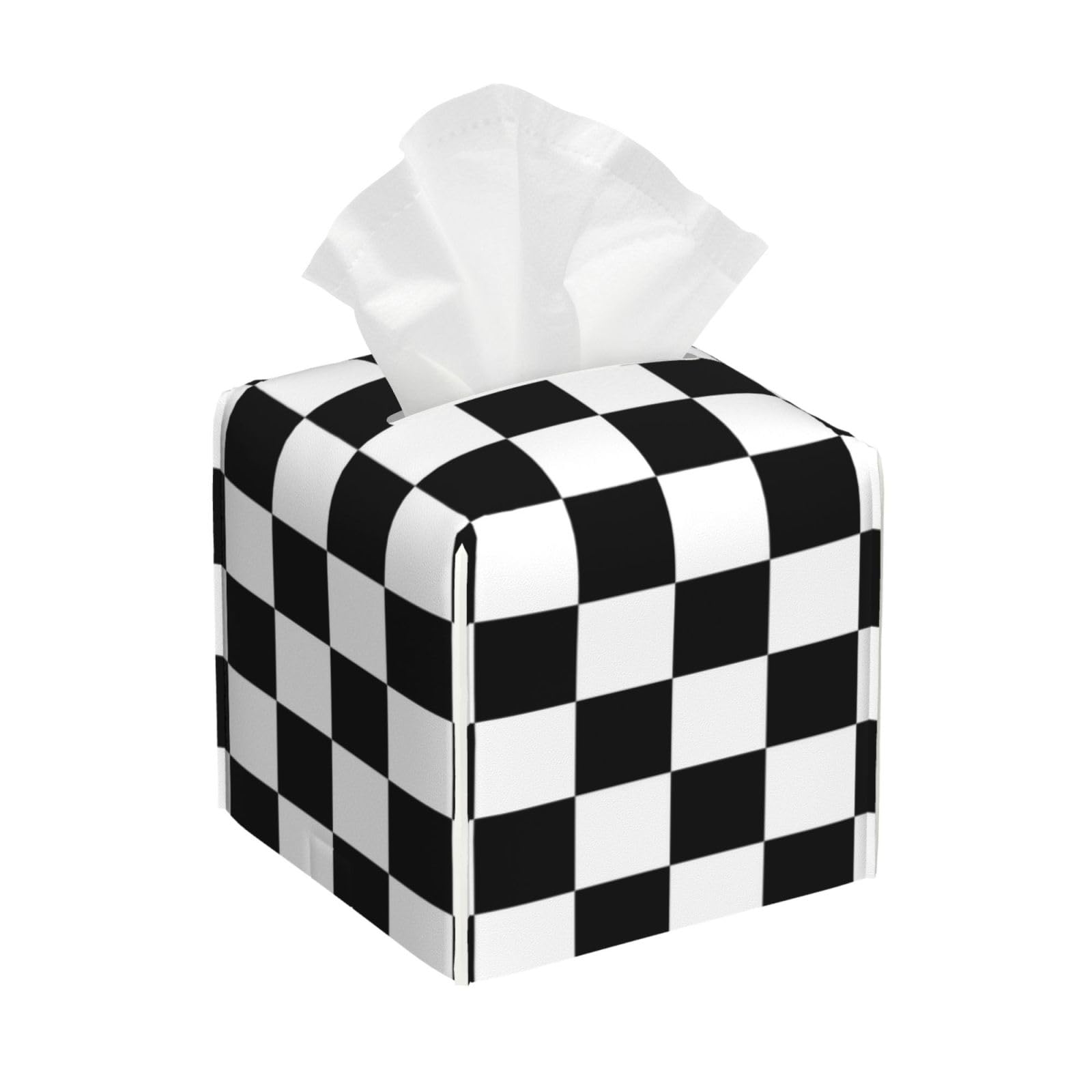 Black and White Checkered Racing Flag Texture PVC Cube Tissue Pack for Home Office Bathroom Use