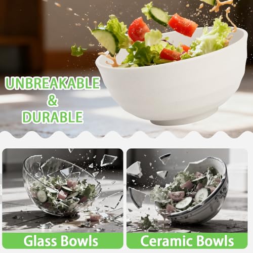 Image of Large Salad Bowl, Wheat Straw Bowls Set 60 OZ, Unbreakable Big Bowls Set of 6, Large Serving Bowls for Kitchen, Cereal, Ramen, Soup, Microwave & Dishwasher Safe, White