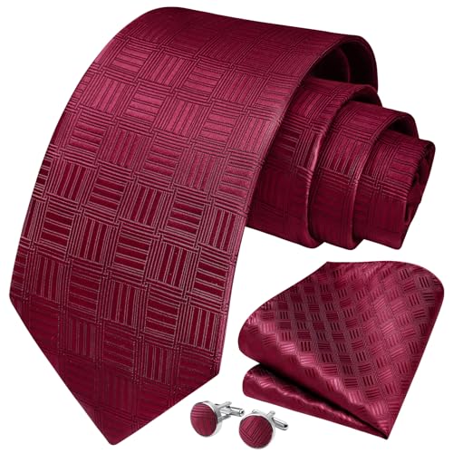Image of HISDERN Ties for Men Stripe Plaid Tie Classic Necktie Pocket Square Cufflinks Set for Formal Wedding Business Party