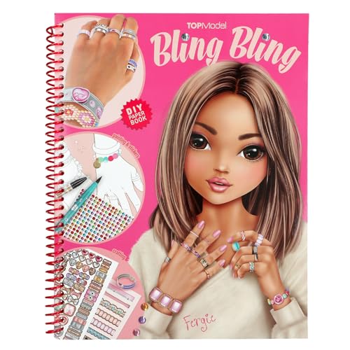 Depesche 13740 TOPModel - Create your Bling Bling: livre de coloriage avec 14 pages de bricolage pour colorier, bricoler et décorer de jolis bijoux, avec 1 feuille d'autocollants strass