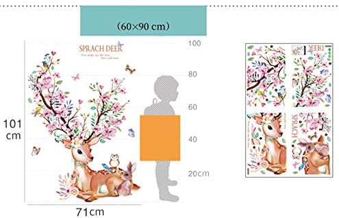Deer Peel and Stick Giant Wall Decals, TANOSAN Removable Peach Blossom Deer Wall Stickers, Waterproof DIY Art Mural Decor for Girls Nursery Bedroom Living Room Home Decoration (Pink)