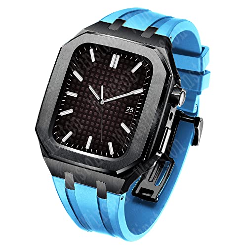 CNHKAU アップルウォッチバンドModキット用の高級ケースモディフィケーションセット 42mm 44mm IWatch Series 3 2 1 用ラバーストラップコレア付きメタルスチールケース