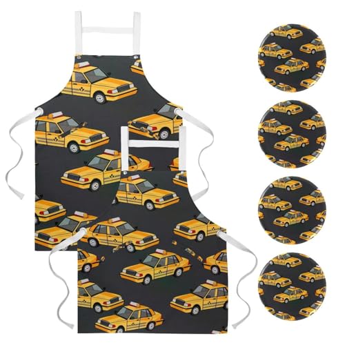 Tabliers de cuisine lot de 2 imprimé taxi jaune pour service et bistrot