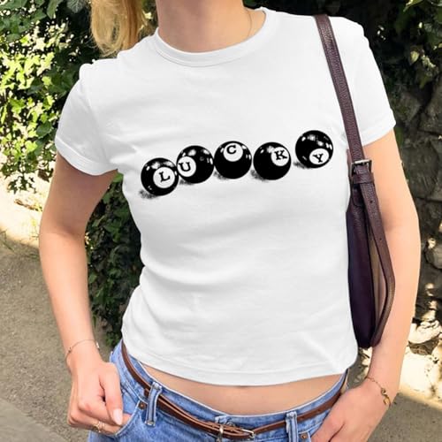 Graphic Baby Tees for Women Y2k 8-Ball Shirt Cute Crop Tops for Teen Girls Aesthetic Emo Clothes 2000s Grunge Shirts3