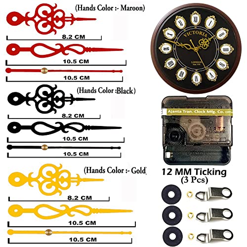 Image of Combo 3 of Ajanta Mfg. Battery Operated Plastic Ticking Wall Clock Movement Machine with Hands (Black,Maroon,Gold)