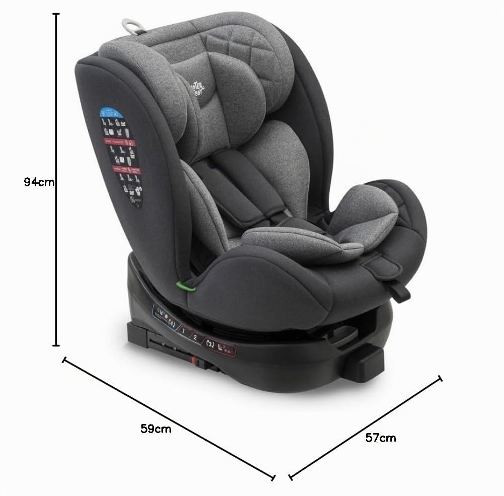 Various Silla de coche i - Size GR. 0+/1/2/3-40-150 cm–Edad: desde el nacimiento hasta los 12 años–0–36kg - Giratoria – ISOFIX (Gris)