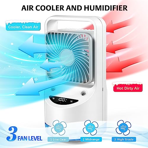 Chill2.0 Mini Air Conditioner With 90° Oscillation, Portable Air Conditioner, Evaporative Air Cooler, 3 Speeds Personal Space Cooler Humidifier, Small Portable Ac Desk Spray Fan For Home Office Room #TOP2