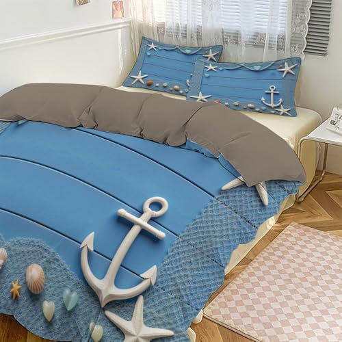Housse de couette 200x200 maritime avec 2 taies d'oreiller